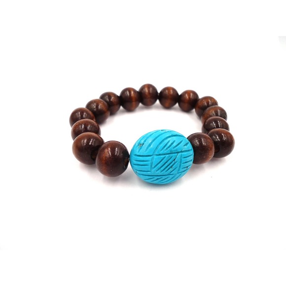 Turquoise Wood Bracelet Handmade Jewelry - Picture 2 of 4